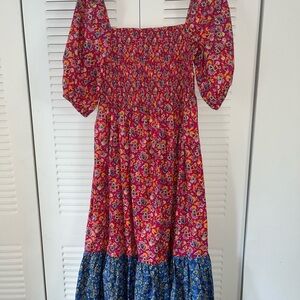 House of Harlow 1960 pink and Blue Puff Sleeve Midi Dress